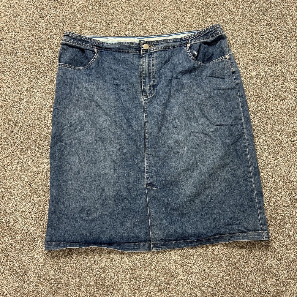 Y2K Avenue Blues Skirt Womens 14 Blue Denim Knee Length Straight Pockets Casual